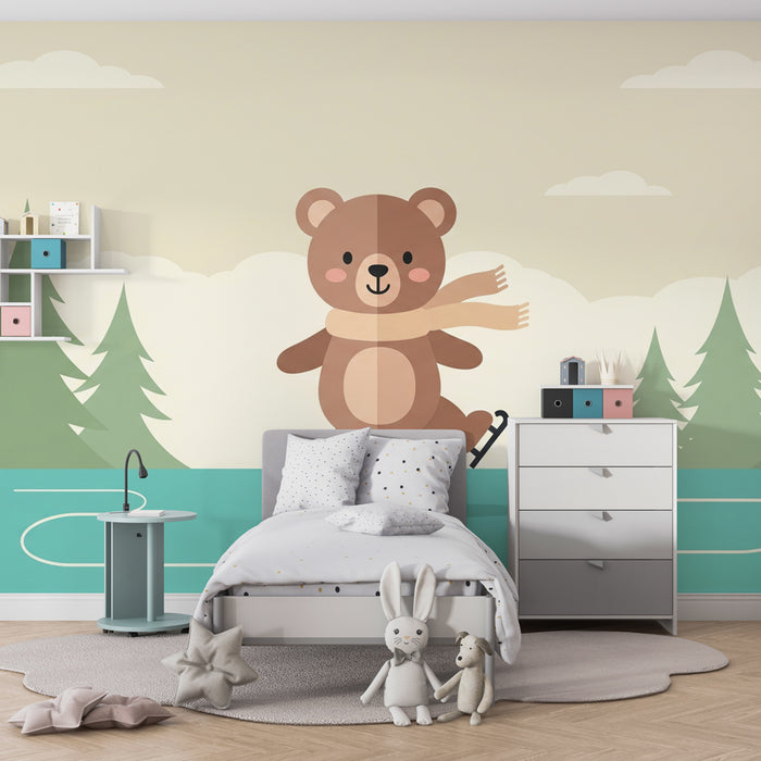 Papel de parede quarto bebê | Urso patinador no gelo