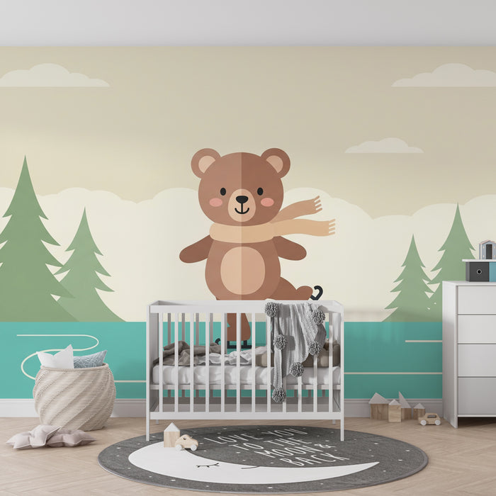 Papel de parede quarto bebê | Urso patinador no gelo