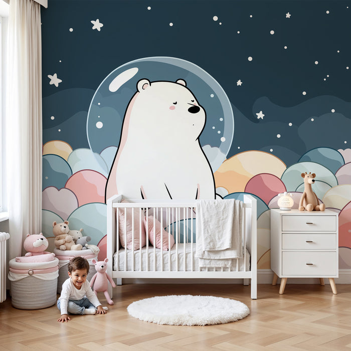 Carta da parati bambini | Orso polare in un universo celeste