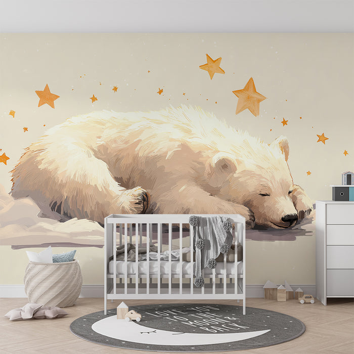 Lastenhuoneen tapetti | Nukkuva jääkarhu tähtitaivaan alla
