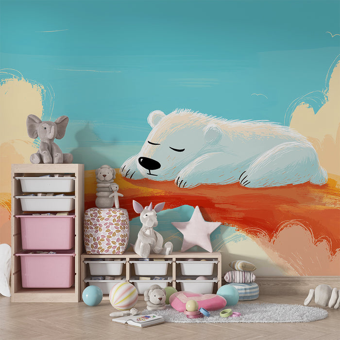 Barntapet | Sovande isbjörn på en regnbåge av moln