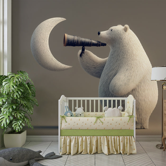Lastenhuoneen tapetti | Unelmoiva jääkarhu aurinkolasit ja kuu