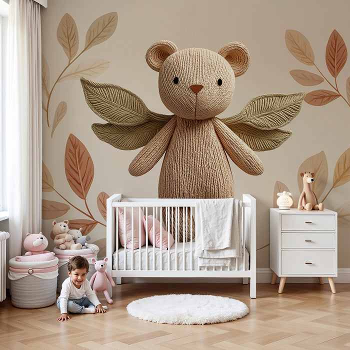 Barntapet | Vingad björn omgiven av delikata blad