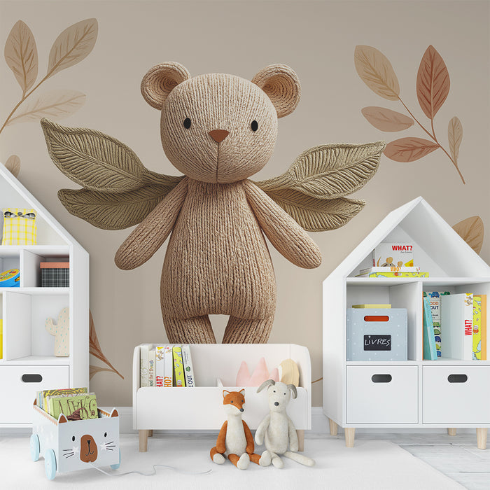 Barntapet | Vingad björn omgiven av delikata blad