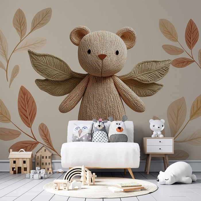 Barntapet | Vingad björn omgiven av delikata blad