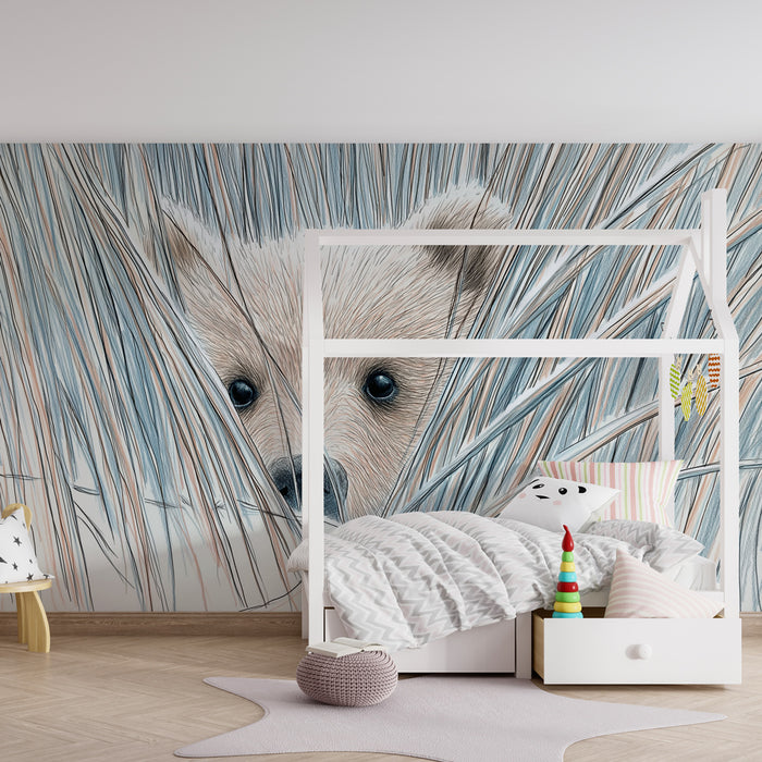 Papel de parede quarto bebê | Urso escondido nas ervas