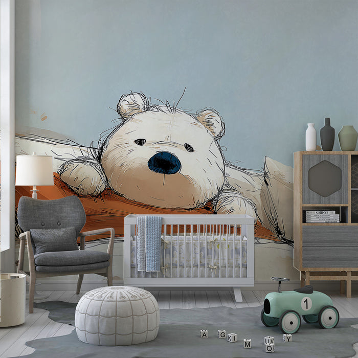 Lastenhuoneen tapetti | Hellyyttävä nalle tyynyillä