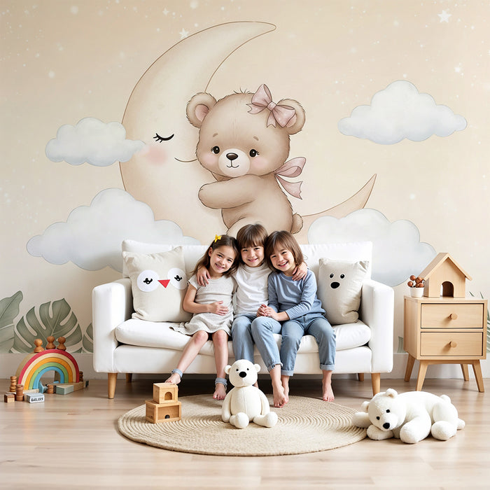 Tapeta dětského pokoje | Medvěd objetí na měsíci