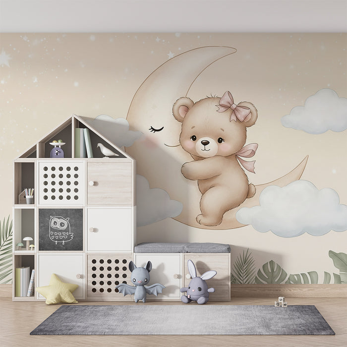 Tapeta dětského pokoje | Medvěd objetí na měsíci