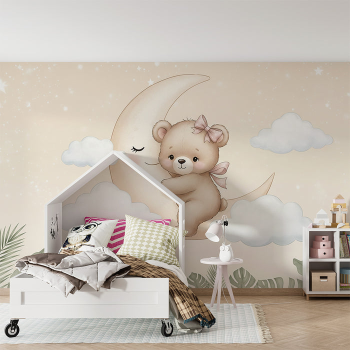 Tapeta dětského pokoje | Medvěd objetí na měsíci