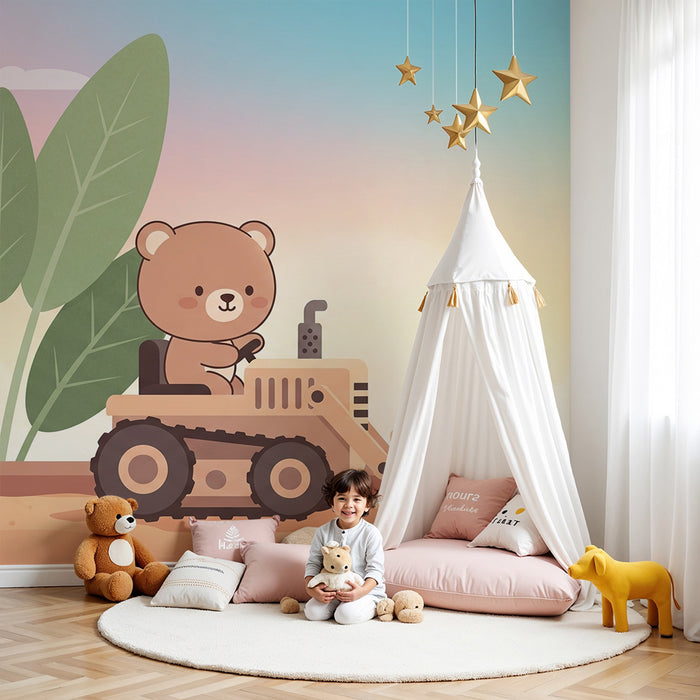 Carta da parati bambini | Orso conducente del bulldozer