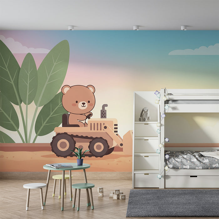 Carta da parati bambini | Orso conducente del bulldozer