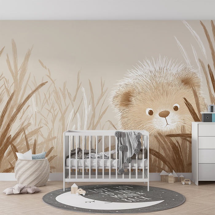Babyzimmer Tapete | Neugieriger Bär im hohen Gras