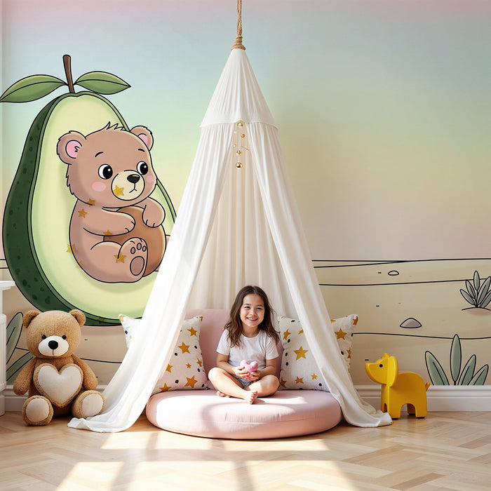 Papier peint chambre bébé | Ourson dans un avocat