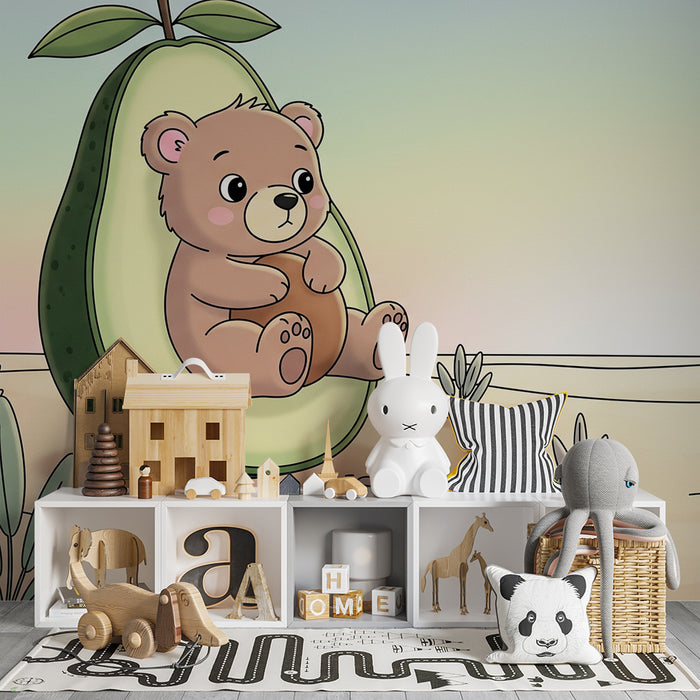 Papier peint chambre bébé | Ourson dans un avocat