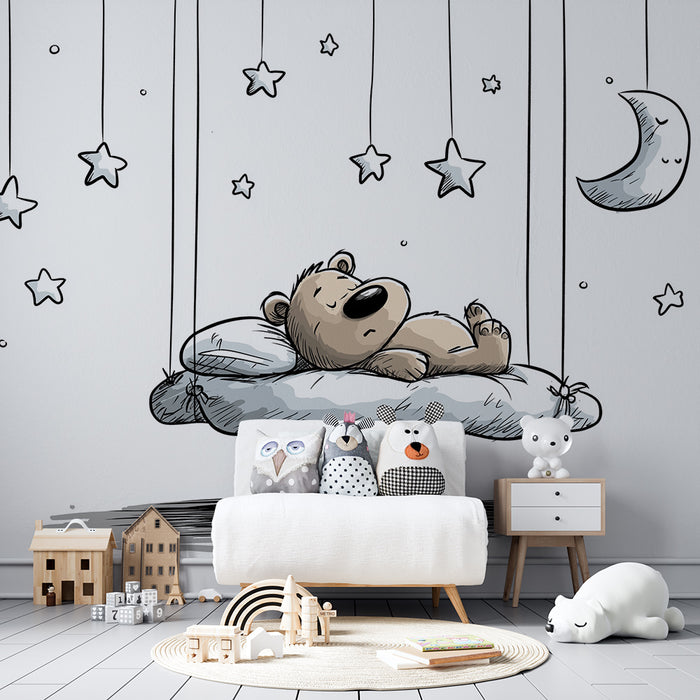 Lastenhuoneen tapetti | Unikeko karhu tähtien ja kuun keskellä