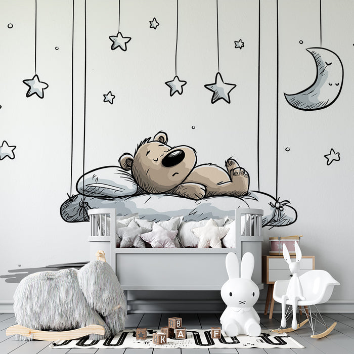 Lastenhuoneen tapetti | Unikeko karhu tähtien ja kuun keskellä