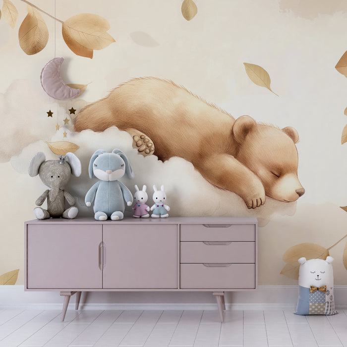 Papel de parede quarto bebê | Medvedek v sepia barvah na oblaku