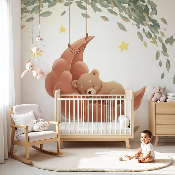 Børneværelse tapet | Sovende bjørn på en sky