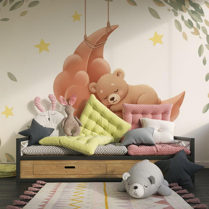 Børneværelse tapet | Sovende bjørn på en sky