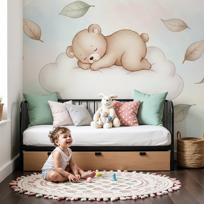 Papel pintado infantil | Osito dormido en una nube