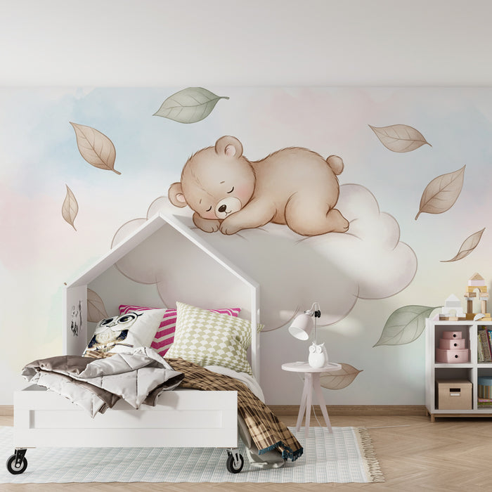 Papel pintado infantil | Osito dormido en una nube