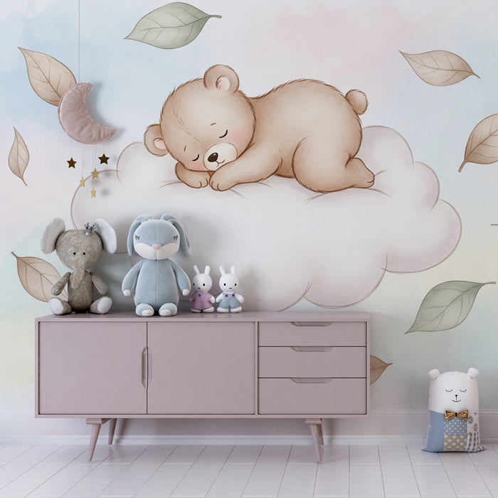 Papel pintado infantil | Osito dormido en una nube