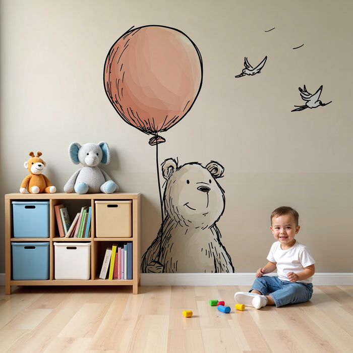 Papier peint chambre bébé | Ourson joyeux avec un ballon