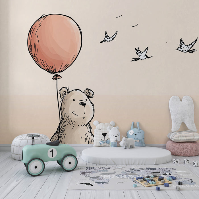 Papier peint chambre bébé | Ourson joyeux avec un ballon