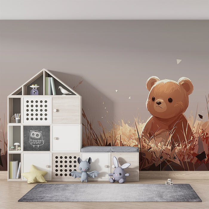 Babykamer behang | Schattige beer in een veld van bloemen