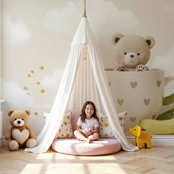 Papel de parede quarto bebê | Urso fofo numa chávena