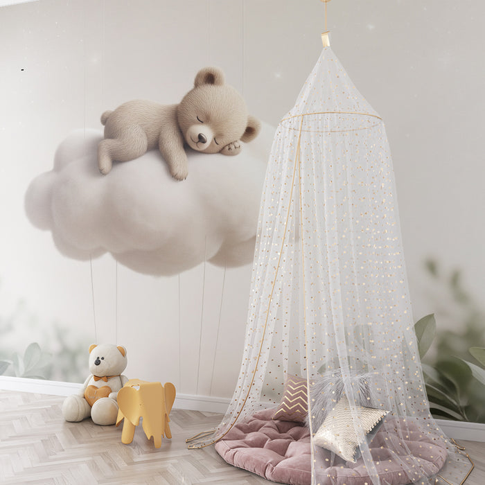 Papel pintado infantil | Lindo osito durmiendo en una nube