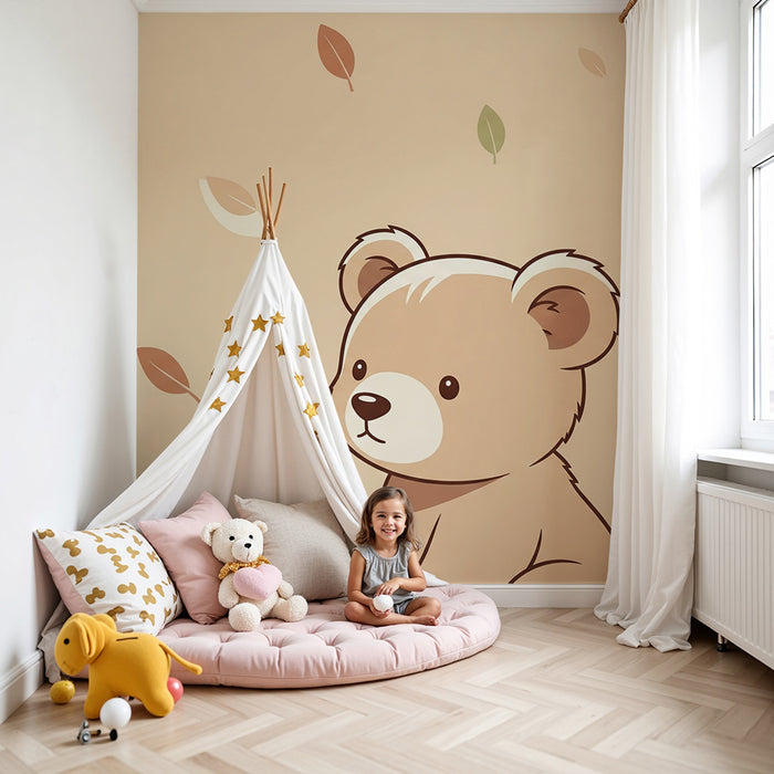 Barntapet | Söt liten björn omgiven av färgglada löv