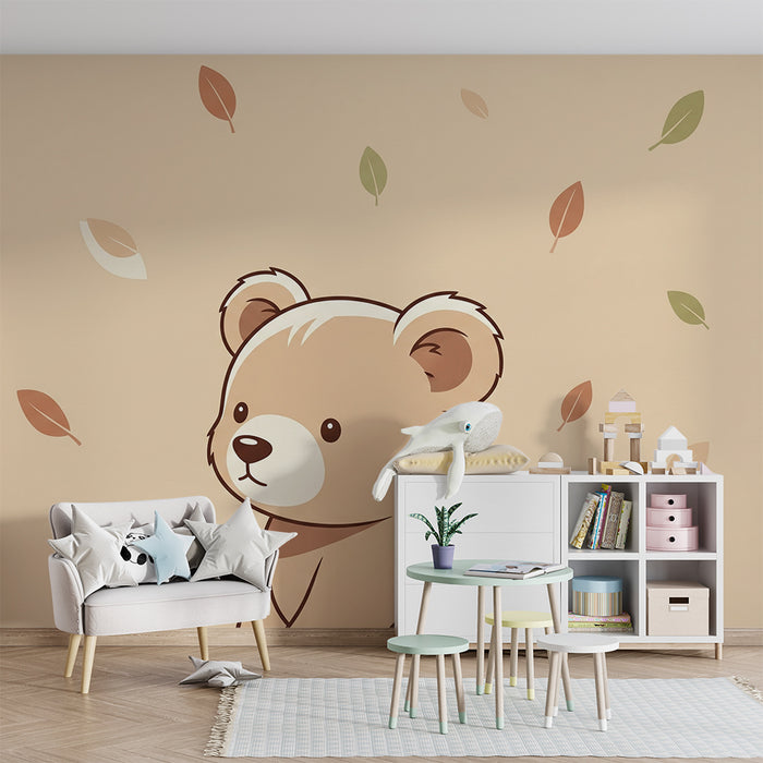 Barntapet | Söt liten björn omgiven av färgglada löv