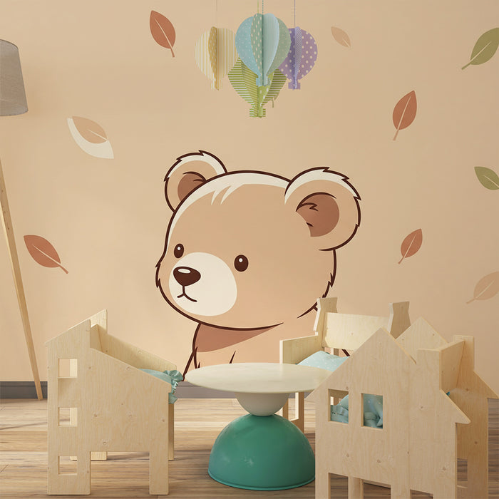 Barntapet | Söt liten björn omgiven av färgglada löv