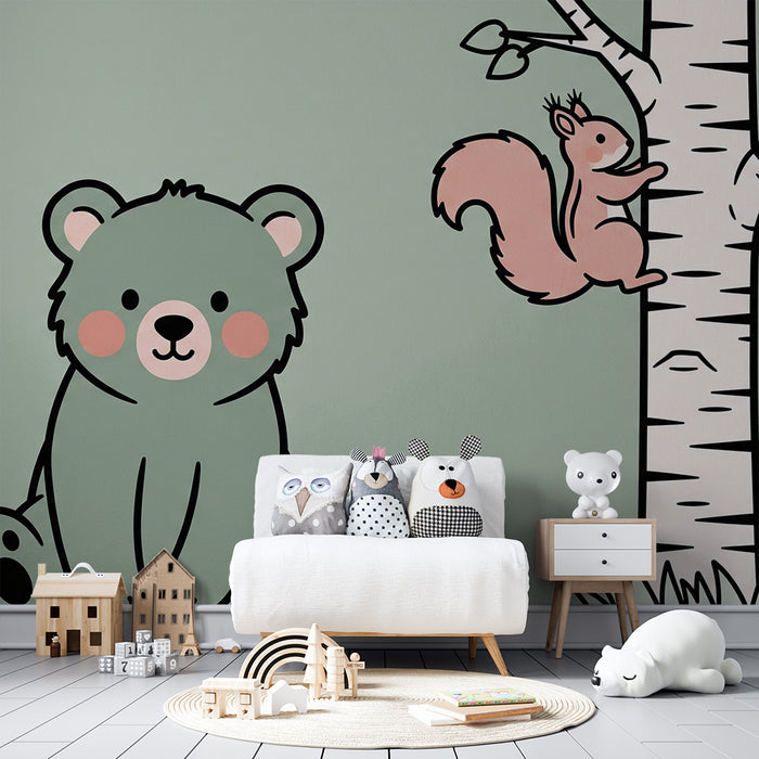 Barntapet | Söt björn och busig ekorre i skogen
