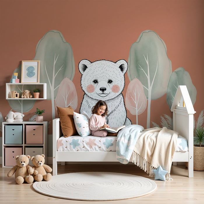 Babyzimmer Tapete | Niedlicher Bär und sanfter Wald