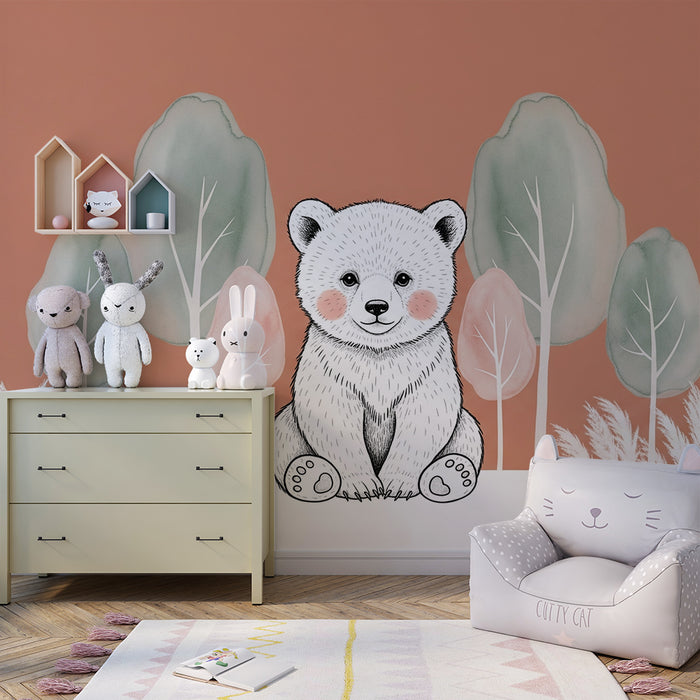 Babyzimmer Tapete | Niedlicher Bär und sanfter Wald