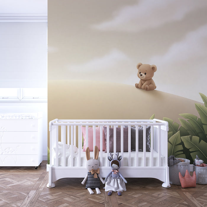 Tapeta dětského pokoje | Roztomilý medvěd a uklidňující krajina