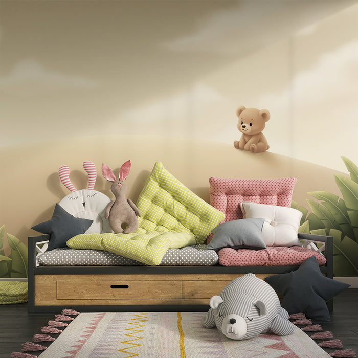 Tapeta dětského pokoje | Roztomilý medvěd a uklidňující krajina