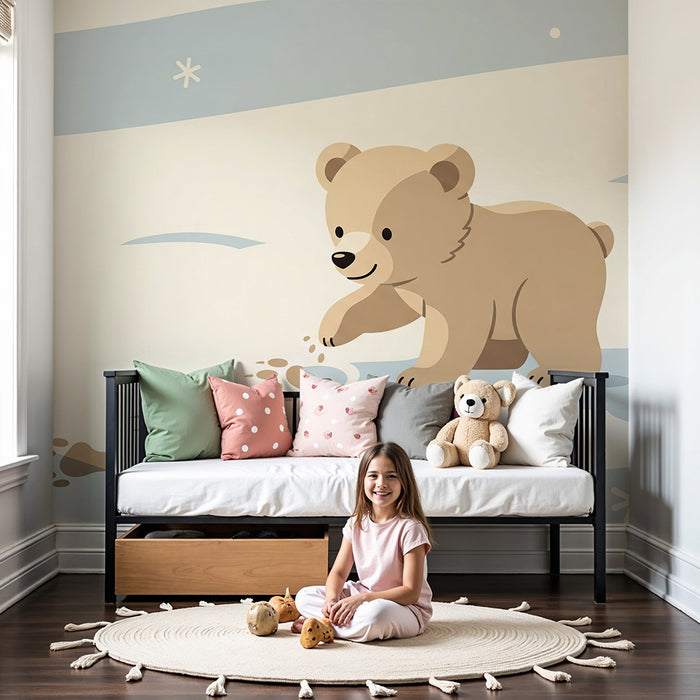 Barntapet | Söt liten björn leker i snön