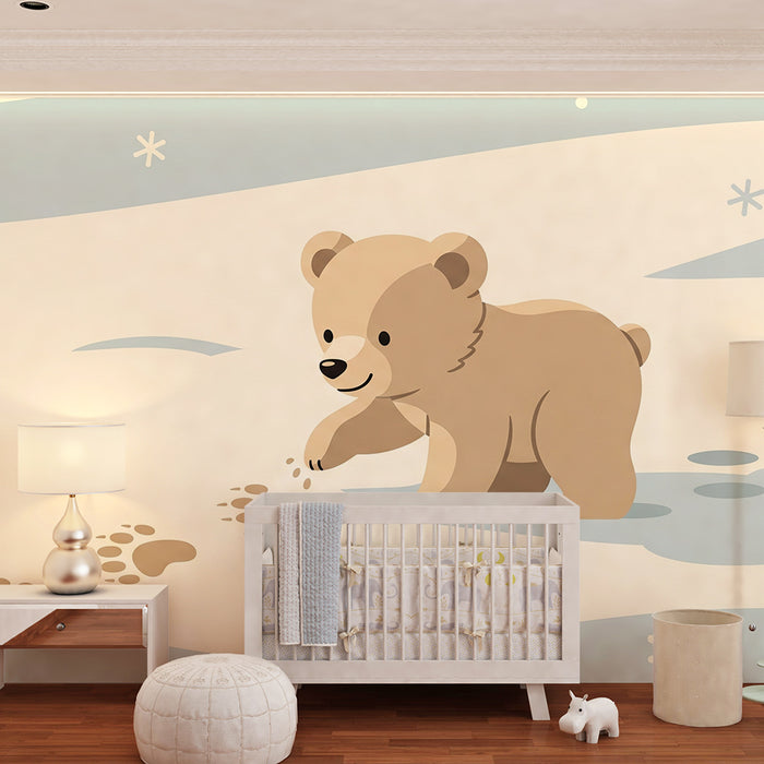 Barntapet | Söt liten björn leker i snön