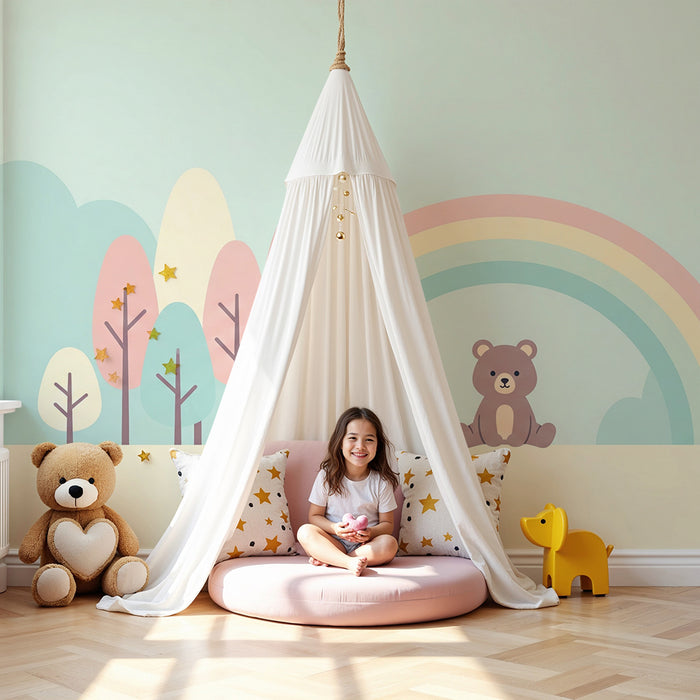 Lastenhuoneen tapetti | Söpö karhu sateenkaaren alla