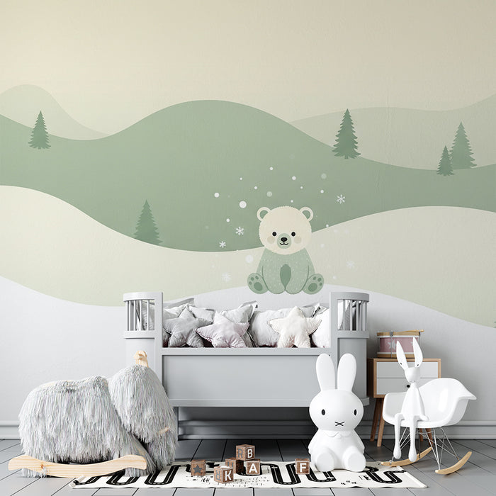 Papel pintado infantil | Oso polar en un paisaje invernal