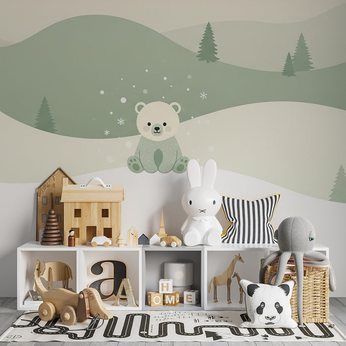 Papel pintado infantil | Oso polar en un paisaje invernal