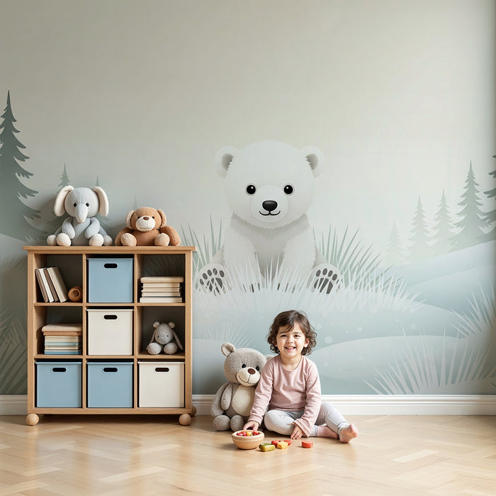 Tapet barnerom | Polarbjørn i en beroligende vinterlandskap