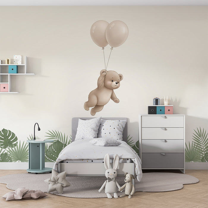 Papier peint chambre bébé | Ourson volant avec ballons