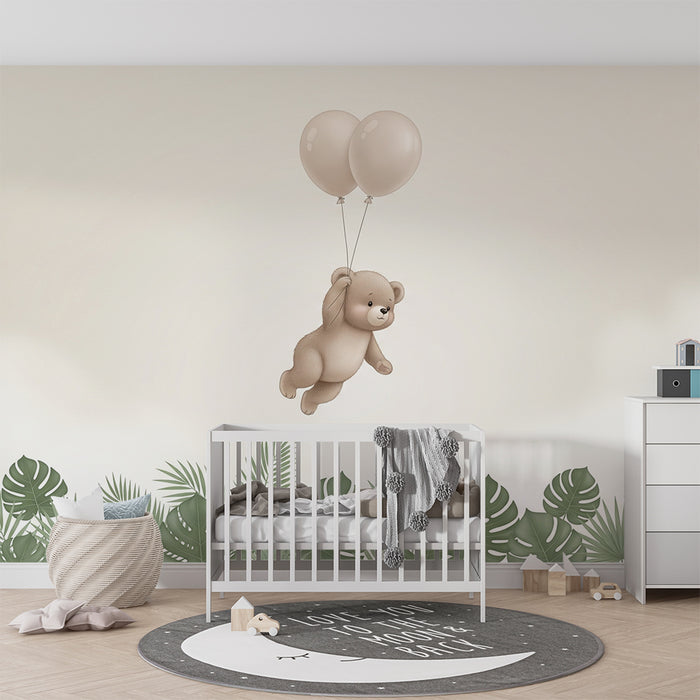 Papier peint chambre bébé | Ourson volant avec ballons