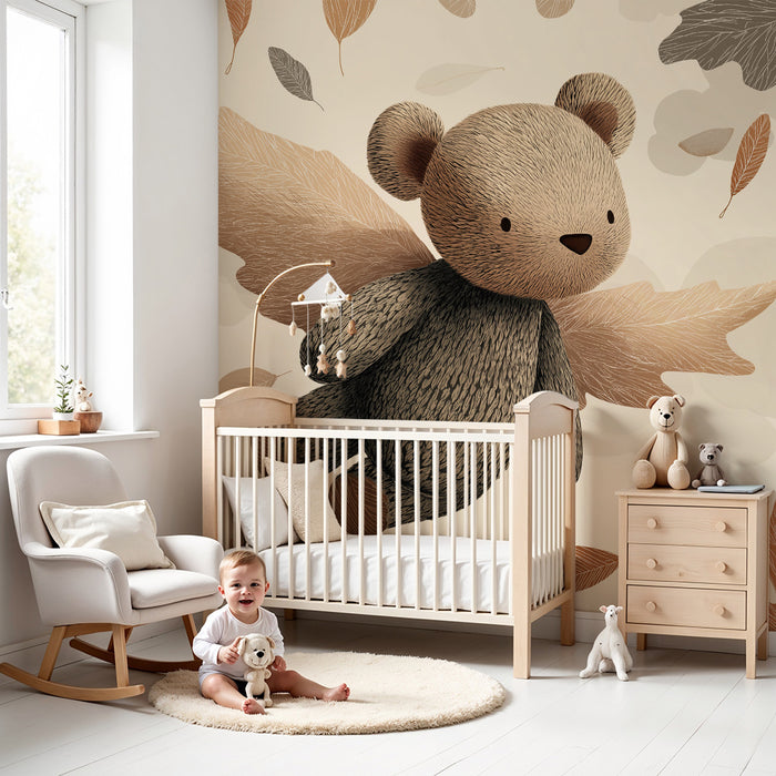 Papel de parede quarto bebê | Летящ мечка с есенни листа