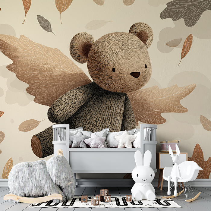 Papel de parede quarto bebê | Летящ мечка с есенни листа